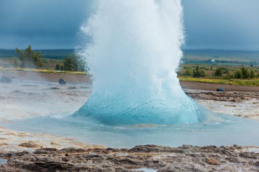The phase of the eruption of the geyser - Iceland