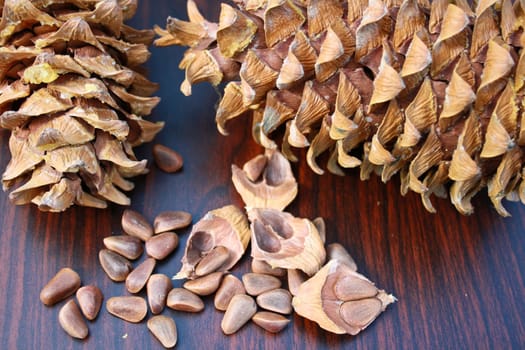 Pine nut from the cedar cone collected in the autumn