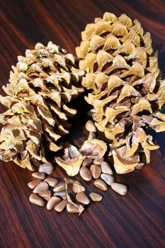 Pine nut from the cedar cone collected in the autumn