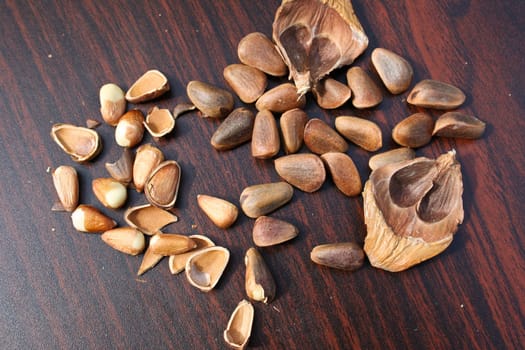 Pine nut from the cedar cone collected in the autumn