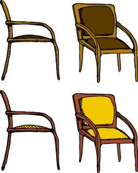 Isolated chairs with different colors over white background