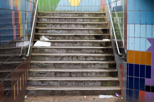 set of steps leading out of subway