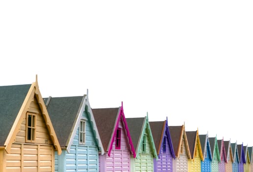 row of beach huts isolated on white