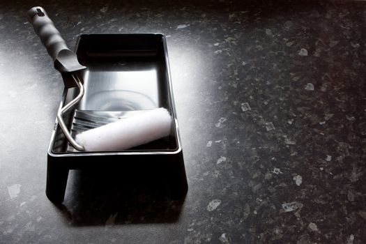 black paint tray with mini roller