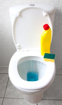motion blur of toilet flushing bleach