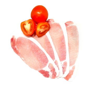 raw uncooked bacon and tomato isloated 