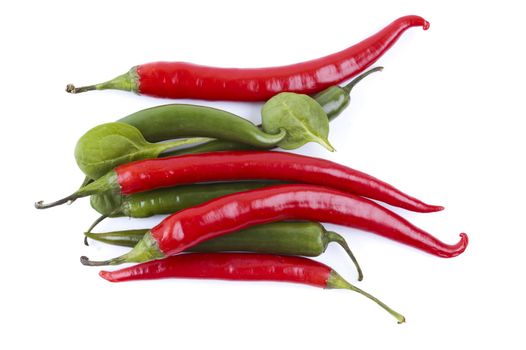 a horizontal series of green and red chili peppers