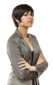 Pretty Mixed Race Young Adult Woman Isolated on a White Background.