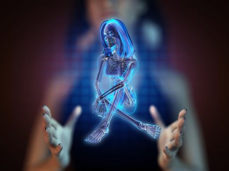cute woman radiography on hologram