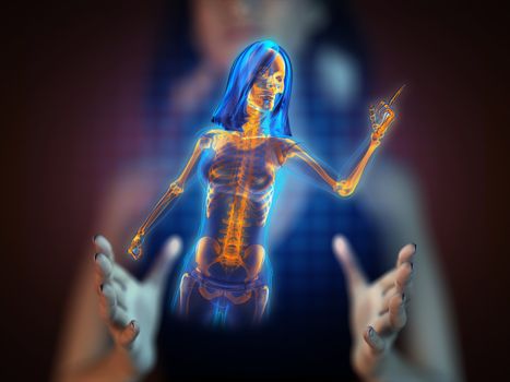 cute woman radiography on hologram