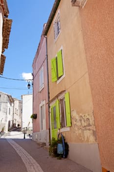 Typical French houses in Valras on sunny day