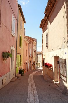 Typical French houses in Valras on sunny day