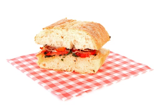 Healthy sandwich on napkin over white background