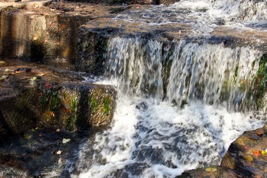 Water in a stream of mountain falls