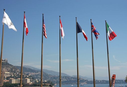 couple of european flags in Monte Carlo, Monaco
