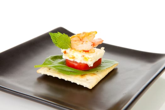 plate with healthy snack on toast over white background
