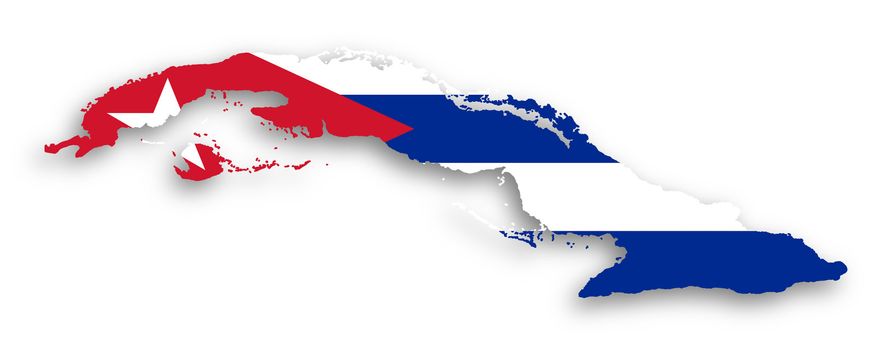Map of Cuba filled with flag, isolated