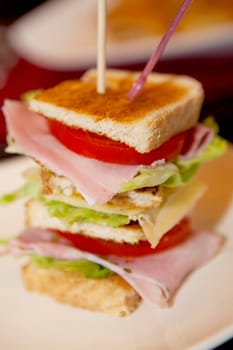 Stacked healthy sandwiches in closeup
