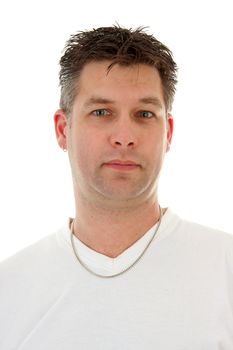 portrait of isolated  handsome man in white t-shirt