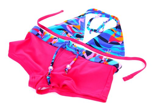 fashion; colorful girls bikini over white background