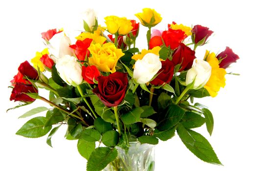 Bouquet of colorful roses over white background