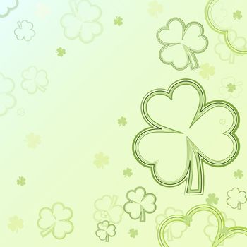 shamrocks - green contours of flowers, background with light clovers, spring card