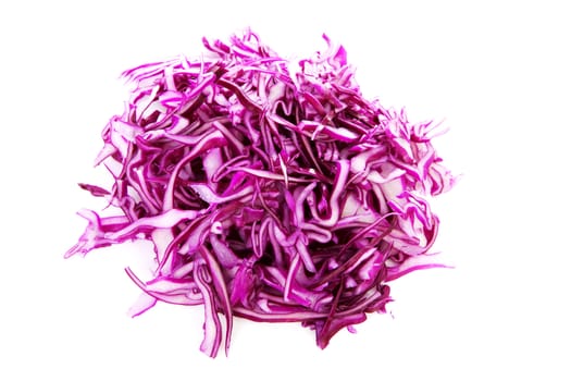 pile of cut red cabbage over white background