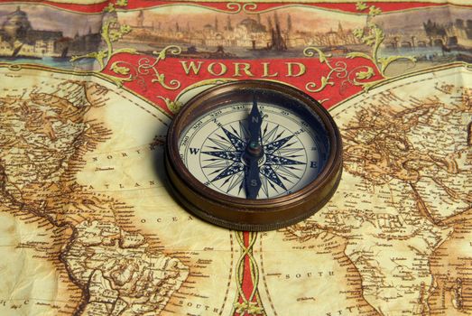 Treasure map, old navigation system, compass and direction