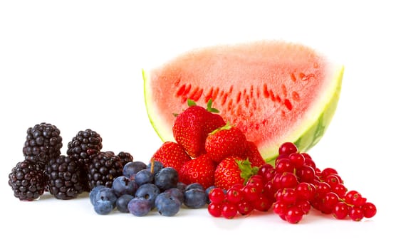 Healthy fresh fruits over white background