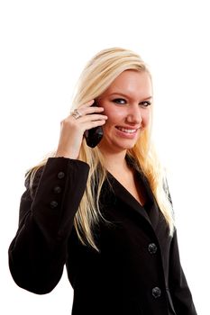 attractive young business woman calling on the phone over white background