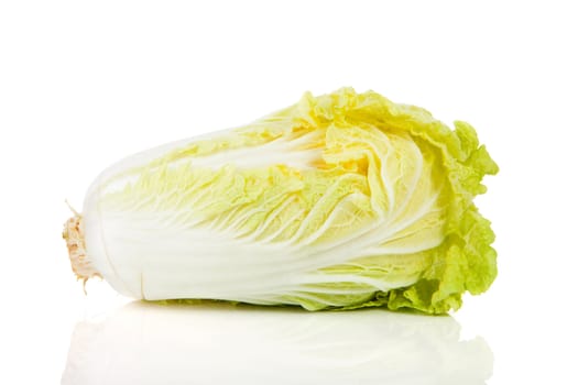 fresh Chinese cabbage in closeup over white background