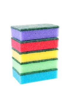 Pile of colorful sponge scourer over white background