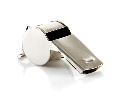 Metal coaches or referees whistle over white background