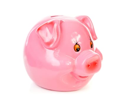 Pink piggy bank isolated on white background
