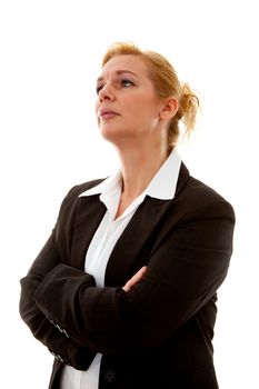 business woman with arms crossed over white background