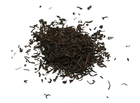 Black tea loose dried tea leaves, isolated