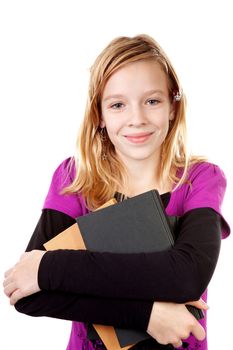 young student girl carry books over white background