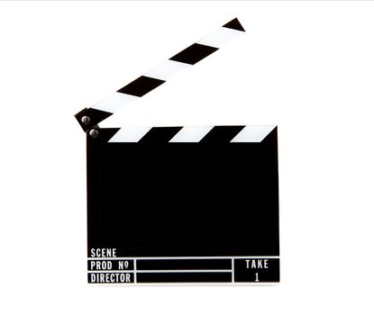 Movie clapper board isolated over white background

