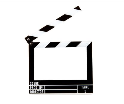 Movie clapper board isolated over white background

