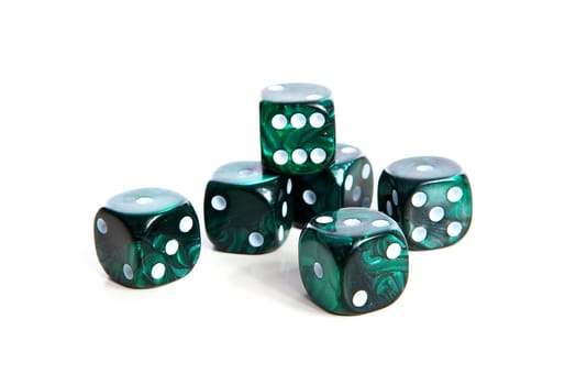 couple of green dices isolated on white background