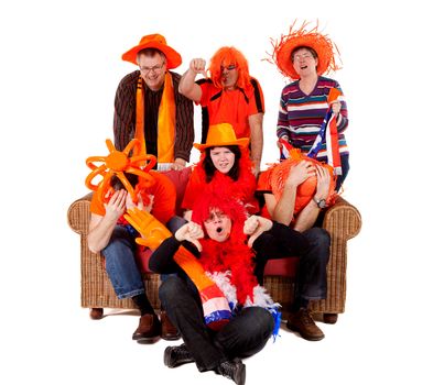 Group of Dutch soccer fan watching game and they lost over white background