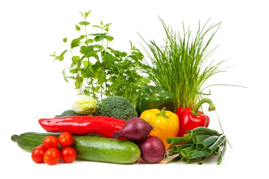 Bunch of fresh vegetables over white background