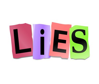 Illustration depicting cutout printed letters arranged to form the word lies.