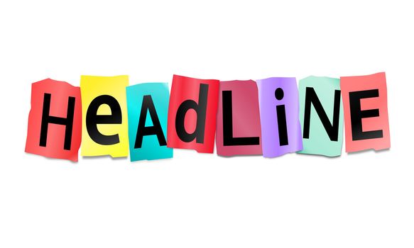 Illustration depicting cutout printed letters arranged to form the word headline.