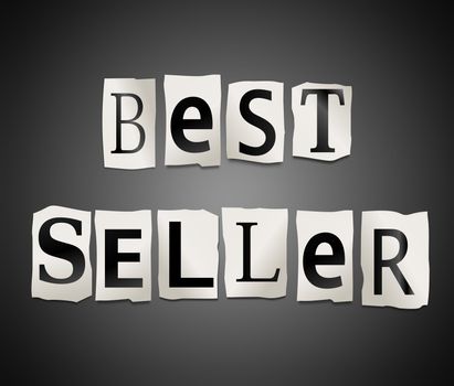 Illustration depicting cutout printed letters arranged to form the words best seller.
