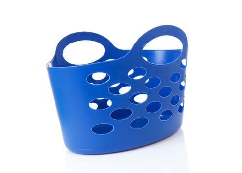 Empty blue shopping bag over white background