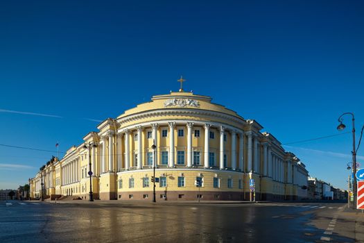 Famous buildings of the Senate and Synod in St. Petersburg, Russia. Now here is the Constitutional Court of the Russian Federation and the Presidential Library. The picture was taken with the tilt-shift lens, vertical lines of architecture preserved