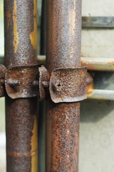 Clamp collar for old pipe with screw, Paint chipping showing some rust.