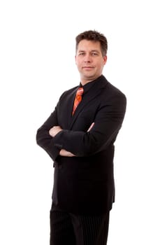 businessman is looking at camera with arms crossed over white background
