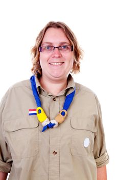 Portrait of female Dutch scout over white background